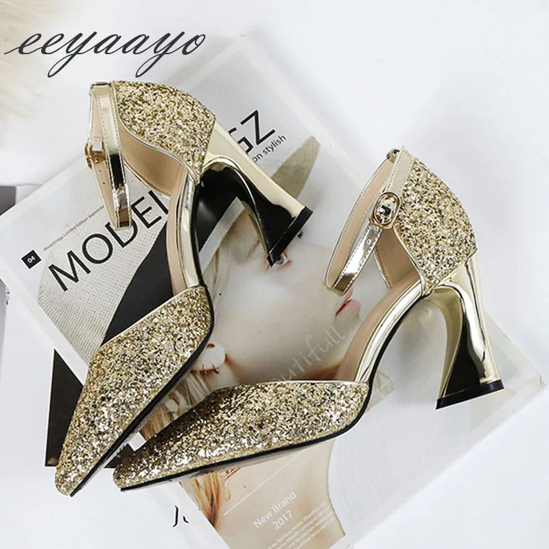 Женские сандалии с ремешком на щиколотке свадебные туфли золотистого цвета