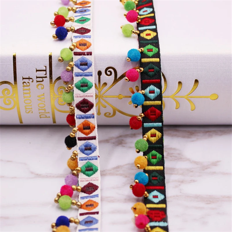 5 ярдов Meetee 1 см Этническая жаккардовая лента украшенная бисером искусственная