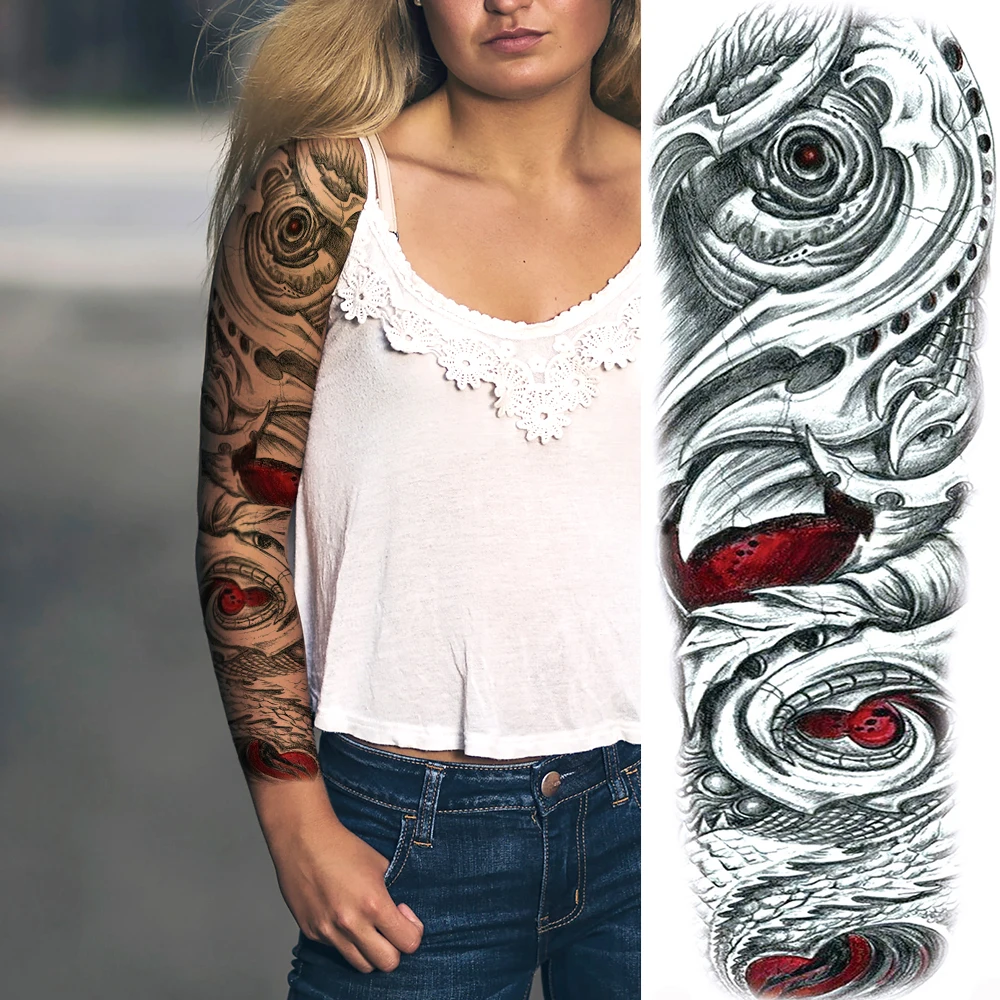 Длинные полные руки Временные татуировки реалистичные поддельные черный