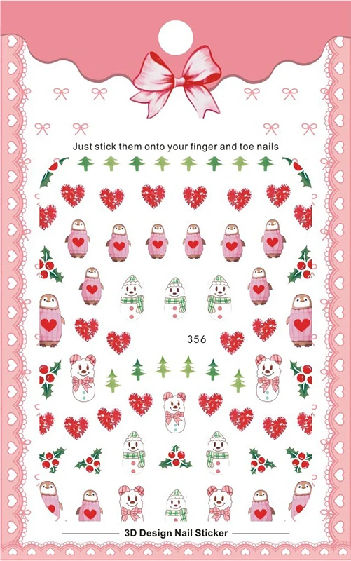 Новинка 1 лист 3D наклейки для ногтей снежинки Рождественские обертки Снеговик