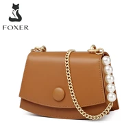 foxer girls street fashion crossbody saddle bags cow leather lady chain shoulder bags small women handbag brand casual purse