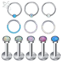 zs 1pc stainless steel hoop nose ring for women blue opal round septum clicker ear tragus cartilage daith piercing jewlery 16g