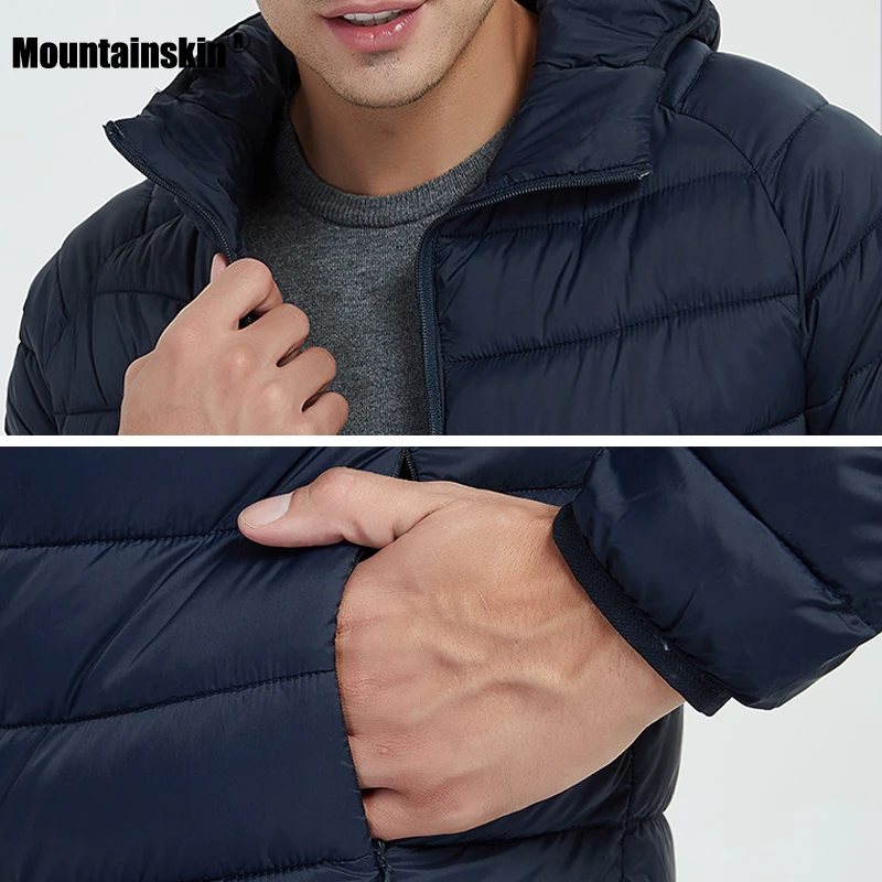 Mousainskin, новинка, зимние мужские пальто, сплошной цвет, с капюшоном, хлопковые куртки, мужские, повседневные, модные, теплые пальто, Мужская брендовая одежда, SA771