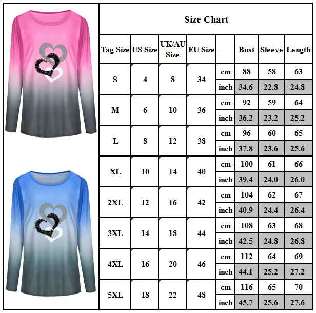 

Womens Long Sleeve Blouse Heart Print Casual T-Shirt Ladies Loose Jumper Tops