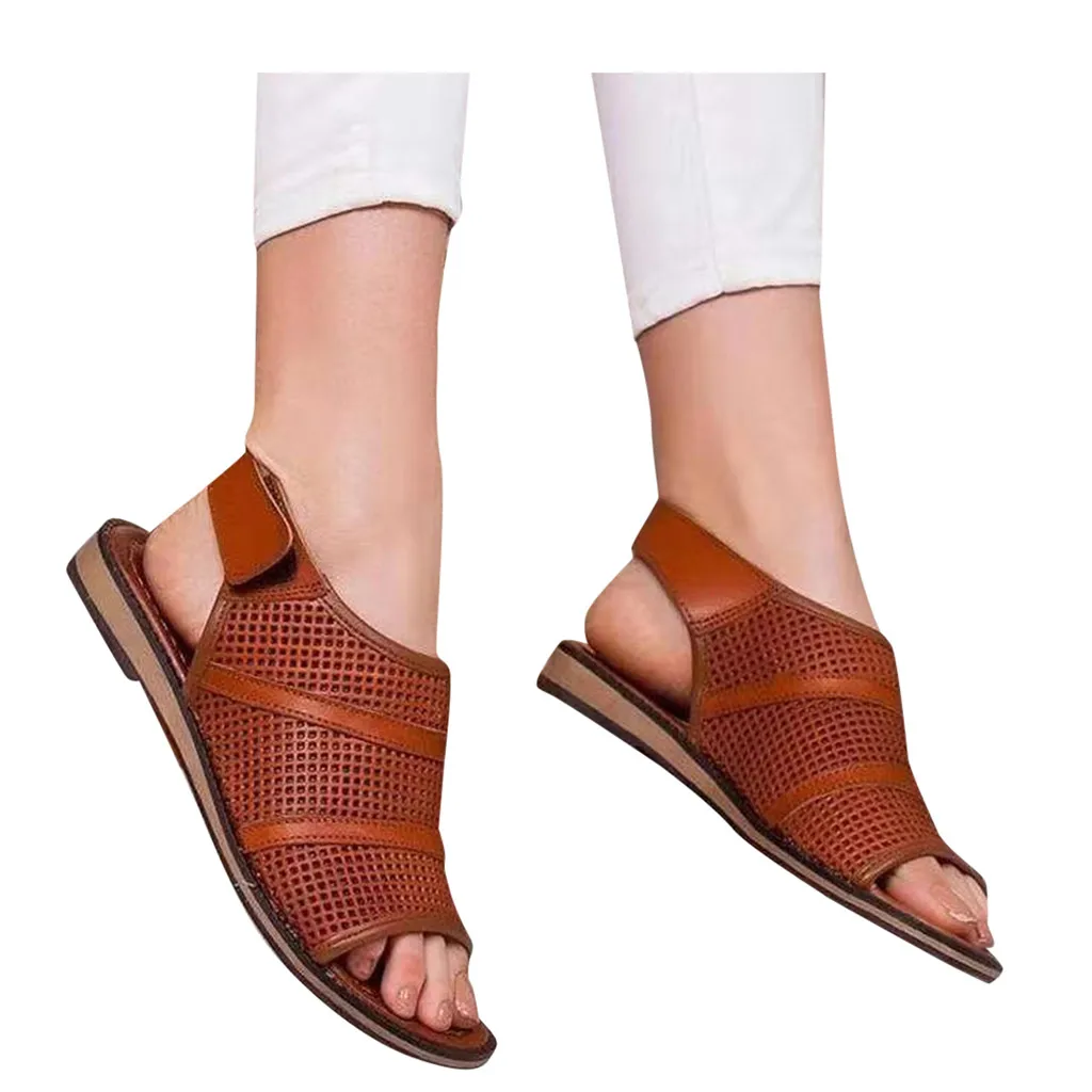 Женские сандалии на плоской подошве женская обувь дышащая с открытым носком