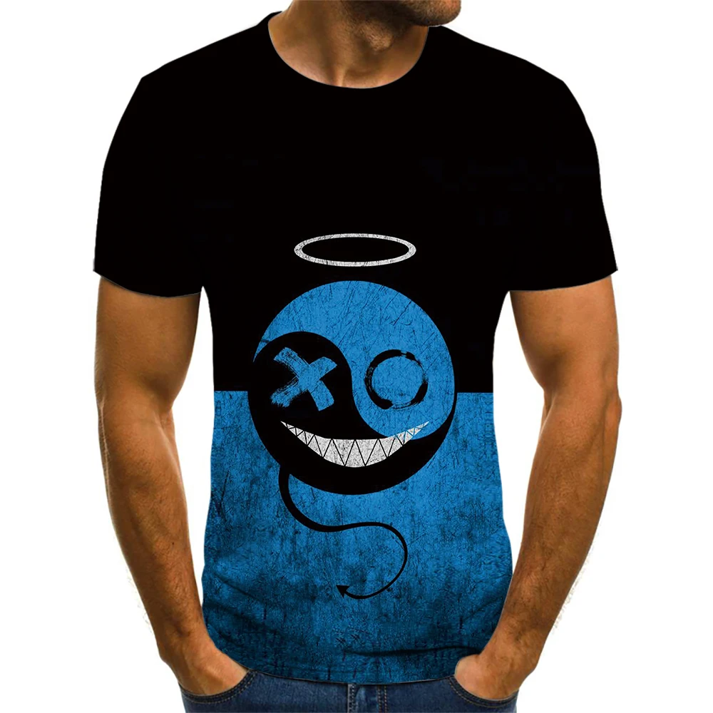 

2021 new men's short-sleeved sports T-shirt 3D hip-hop style loose casual fashion round neck color matching smile oversized T-sh