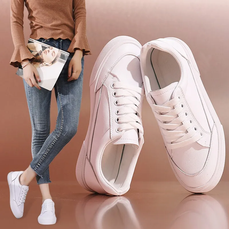 

Asumer Plus Size 34-43 New Real Leather Flat Shoes Lace Up Women Flats Casual Sneakers Ladies Small White Shoes Footwear