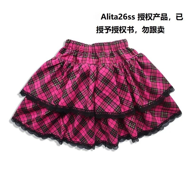 

kirts Gothic Lolita Kawaii Cake Mini Skirt Harajuku Punk Rose Red Plaid High Waist Pleated S