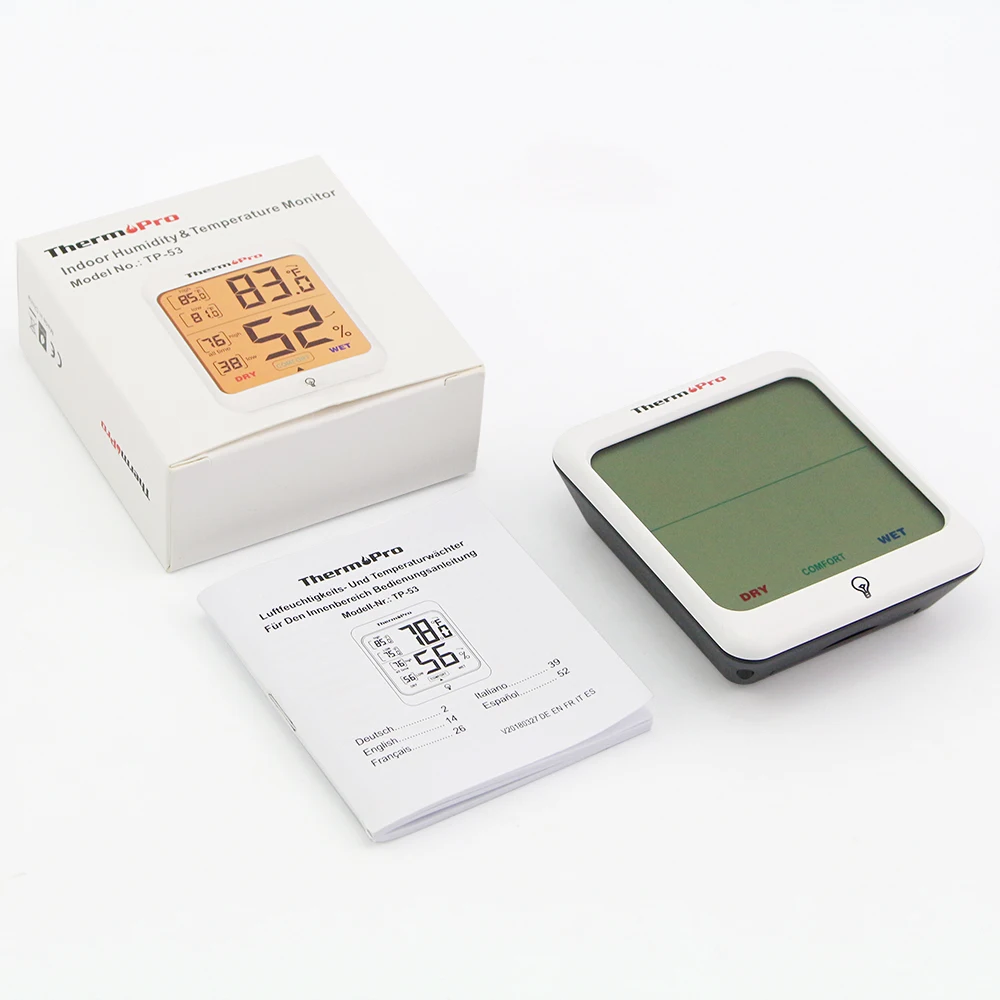 Thermopro TP53 цифровые термометры для помещений и гигрометры Метеостанция комнатный термометр с сенсорным задним светильник
