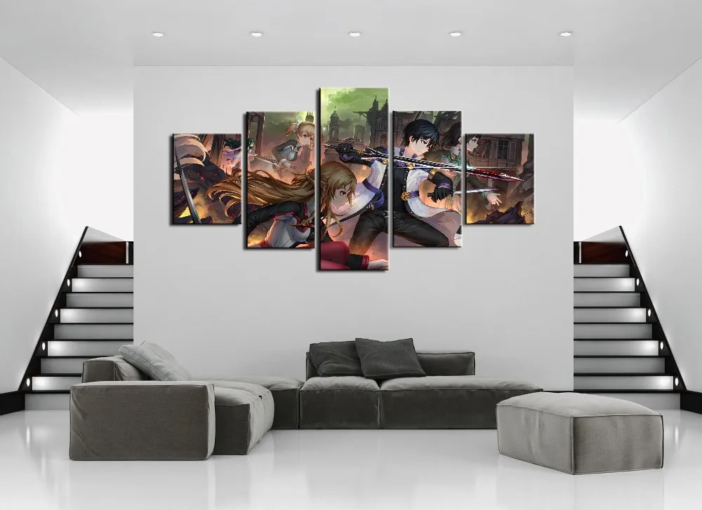 Меч искусство онлайн аниме групповая фотопечать картина плакат 5 шт. на холсте
