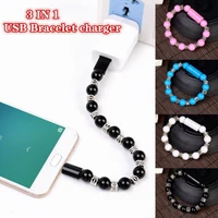 portable usb 3 in 1 for mobile phone multi color beads android wearable data charger cable type c usb bracelet charger