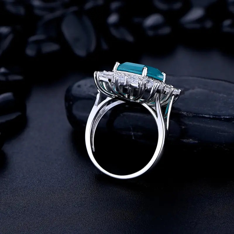 

Jazaz 100% 925 Sterling Silver Paraiba Tourmaline Ring For Women Sparkling High Carbon Diamond Wedding Party Fine Jewelry B0755