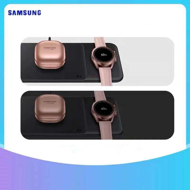 original samsung 3in1 fast wireless charger trio pad for galaxy phones budsbuds livepro for galaxy watch 3active 2 ep p6300 free global shipping