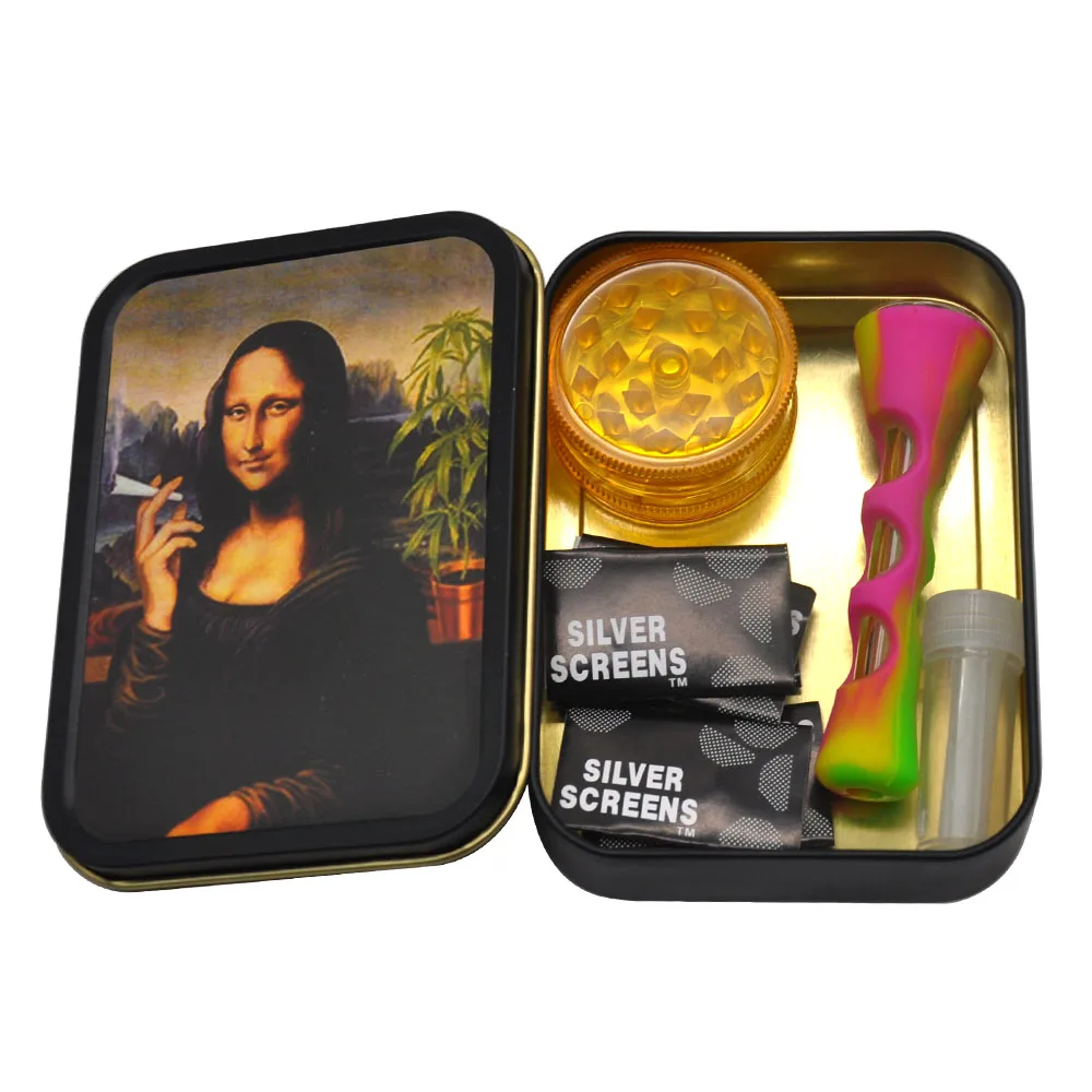 

GORDON Funny Smoking Set Hookah for smoking Metal Tobacco Case Silicone Smoking Pipe Plastic Grinder Metal Filters Glass Hookah