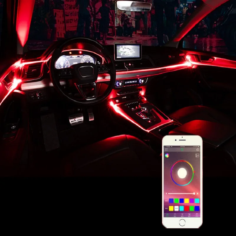 6 м звук активный RGB LED интерьер автомобиля свет многоцветный EL неоновая полоса