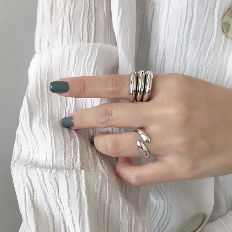 

LEKANI Joker Rings For Women Korean Style 925 Sterling Silver Adjustable Ring Small Crowd Smooth Surface Student Fine Jewelry