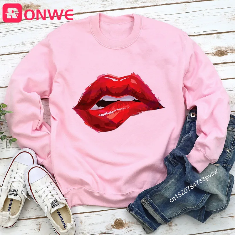 Женский свитшот с блестками и принтом в виде красных губ осенняя Толстовка для