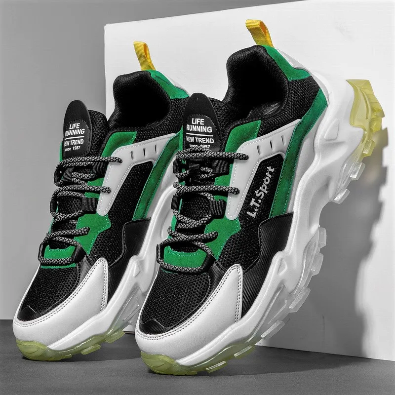 

Цветные мужские кроссовки, новинка 2021, Модные дышащие мужские кроссовки на массивной подошве, мужская повседневная прогулочная обувь в ули...