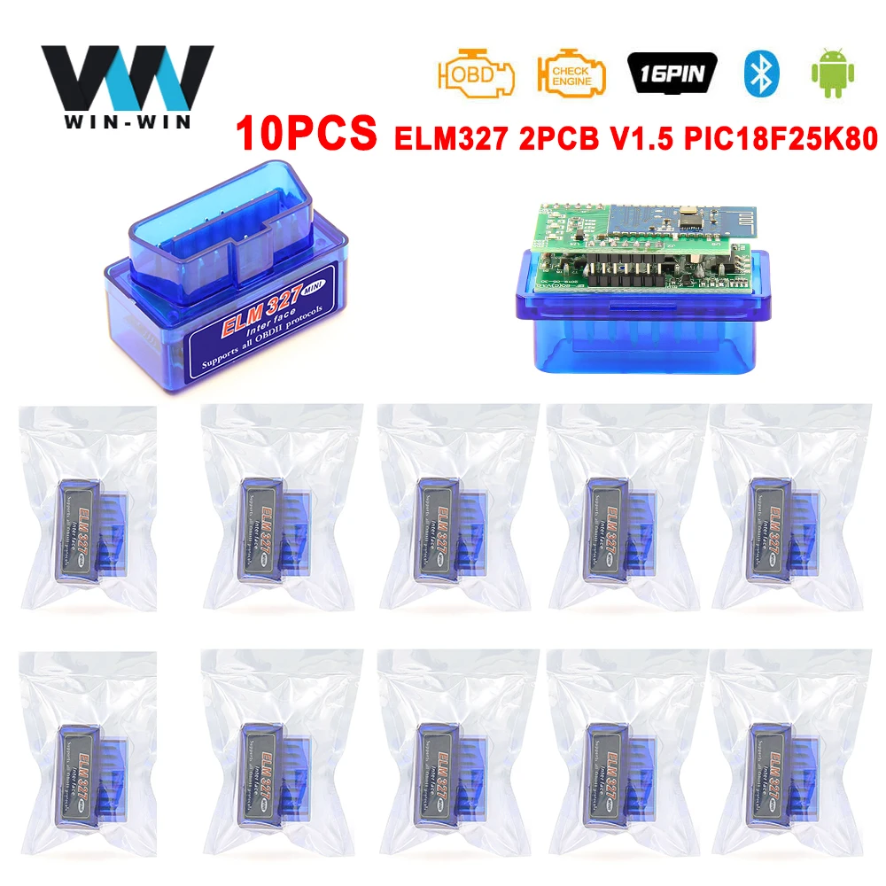 10 шт. ELM327 V1.5 PIC18F25K80 Bluetooth OBD2 сканер odb2 ELM 327 OBD 2 автомобильный диагностический