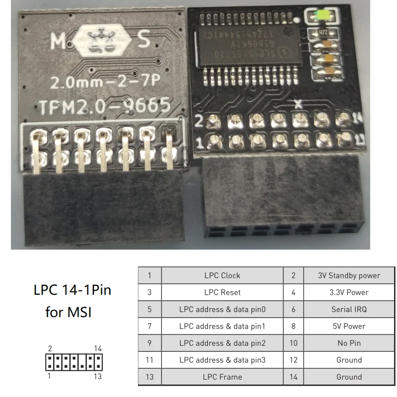 

TPM 2.0 Encryption Security Module Remote Card Supports Version 2.0 LPC 14 Pin for MSI Motherboard Chip for Windows 11