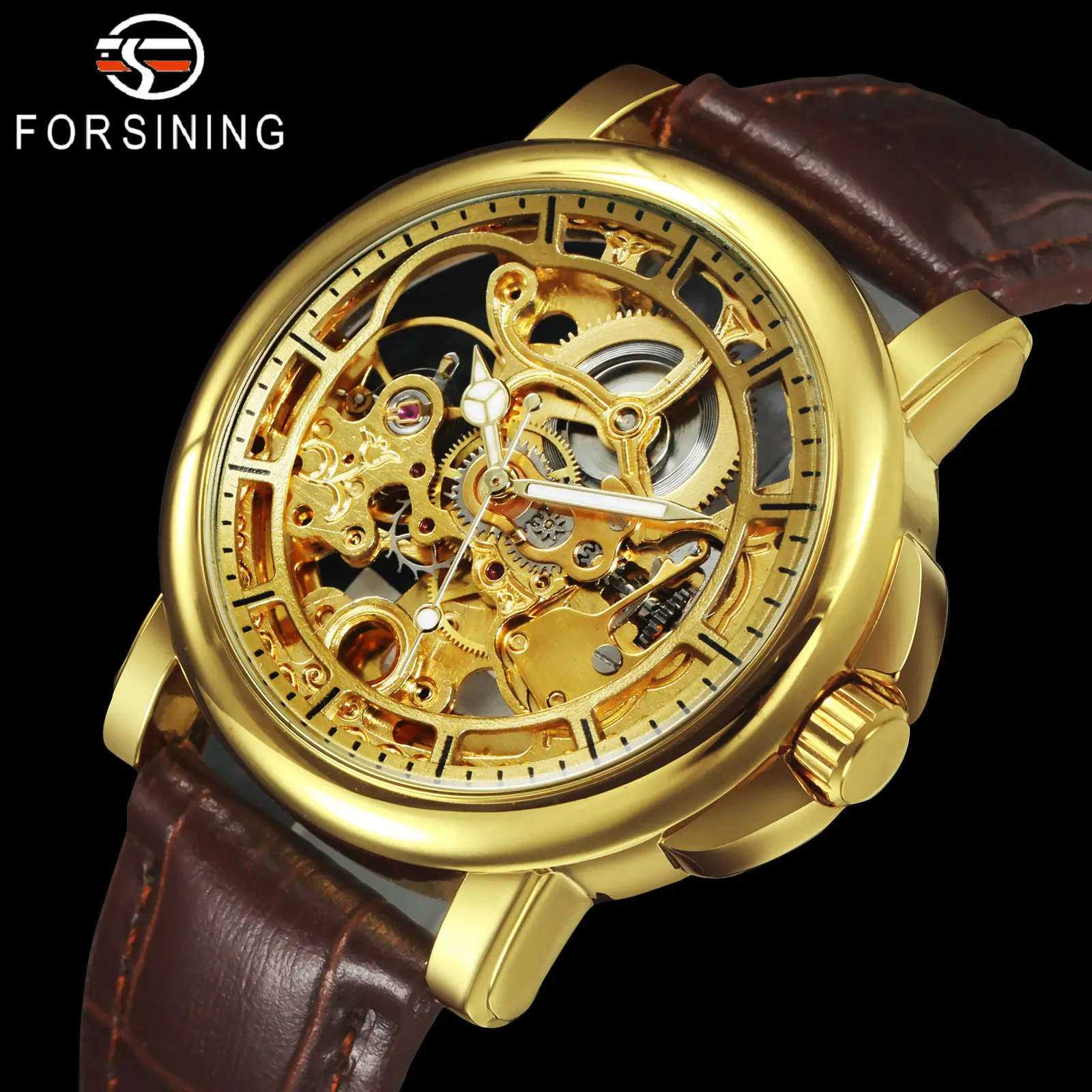Часы наручные FORSINING Мужские механические брендовые Роскошные светящиеся часы