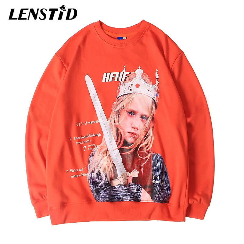LENSTID 2019 Осень Harajuku своенравного маленькая девочка пуловеры c капюшоном принтом в