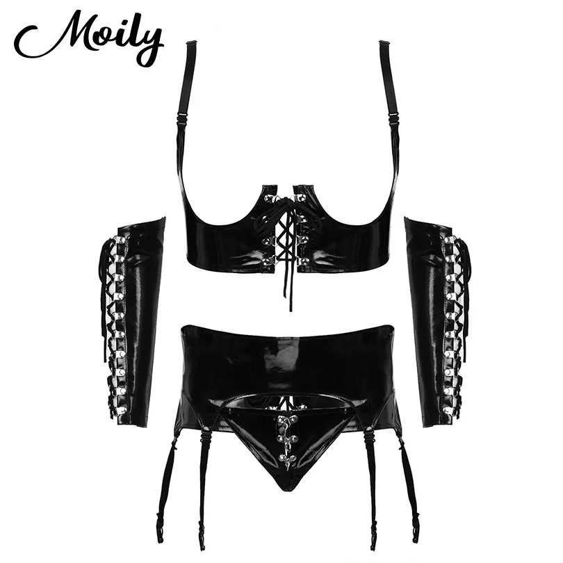 Женское нижнее белье экзотические комплекты из лакированной кожи Костюмы для
