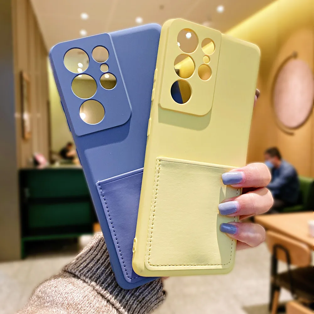 

Lens Protection Phone Case For Samsung Galaxy A32 A22 4G 5G S21 Ultra S20 Plus Solid Color Soft Silicon Wallet Card Holder Cover
