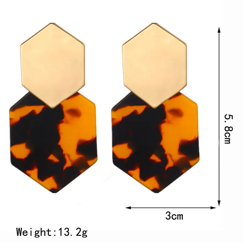

Statement Tortoiseshell Acetate Resin Acrylic Drop Earrings colorful Earing metal Geometric Earings Fashion Jewelry 2019 New