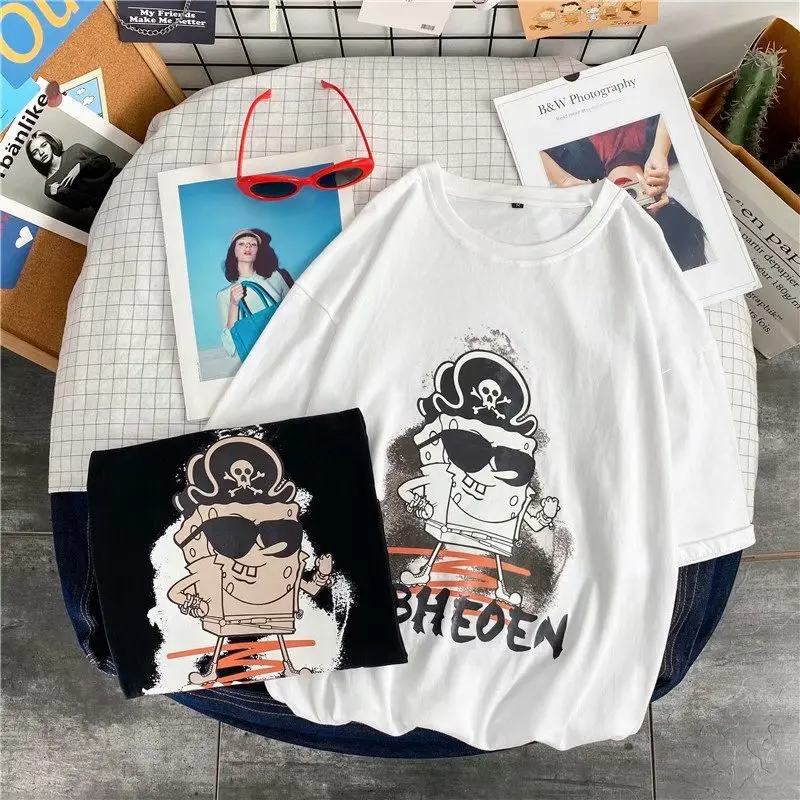 

Korean Version of The Trendy Men's T-shirt Hip-hop Black Streetwear Summer Print T-shirt Men 2021