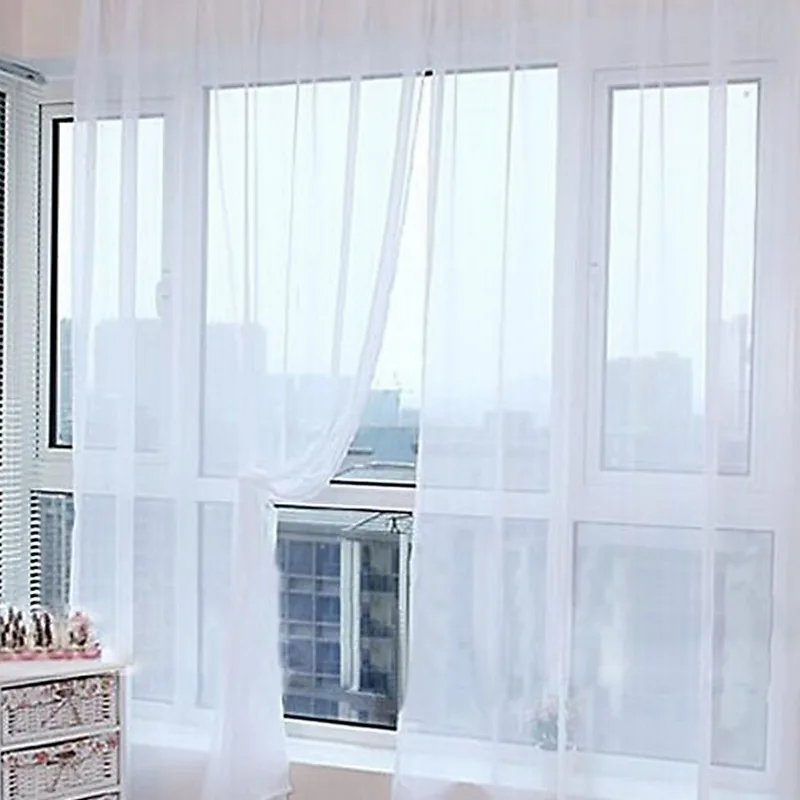 2 шт. однотонные тюлевые шторы дверь окно занавеска драпированная панель