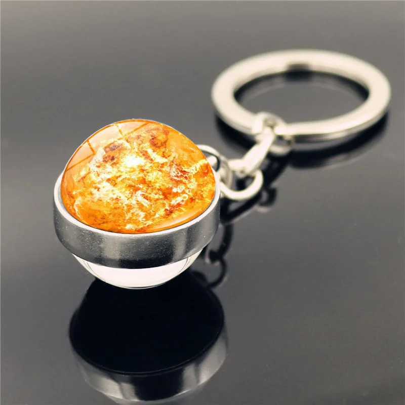 

High Quality Solar System Planet Keyring Galaxy Nebula Space Keychain Moon Earth Sun Mars Art Picture Double Side Glass Ball Key