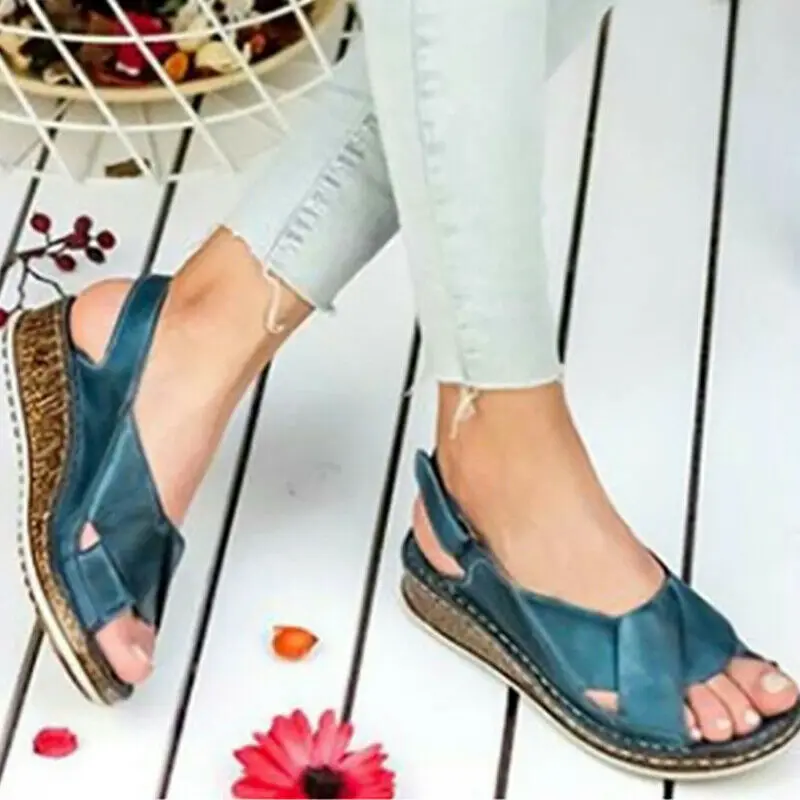 

Women Orthopedic Sandals Peep Toe Mules Summer Slingback Comfy Flat Shoes Size