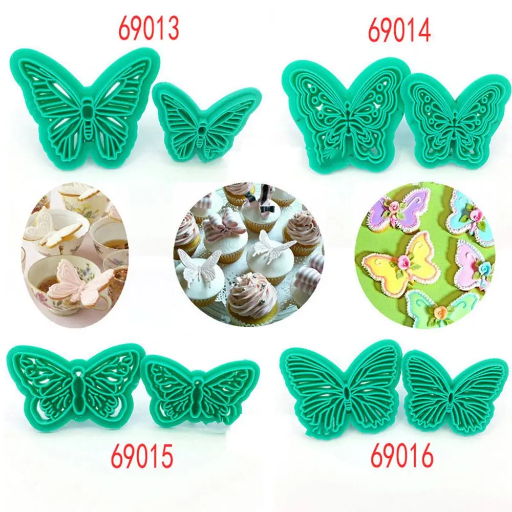 

New 2Pcs/set Butterfly Shape Fondant Cake Decorating Plastic Cutter Embossing Cake Mould Sugarcraft Plunger Decor Press Mold