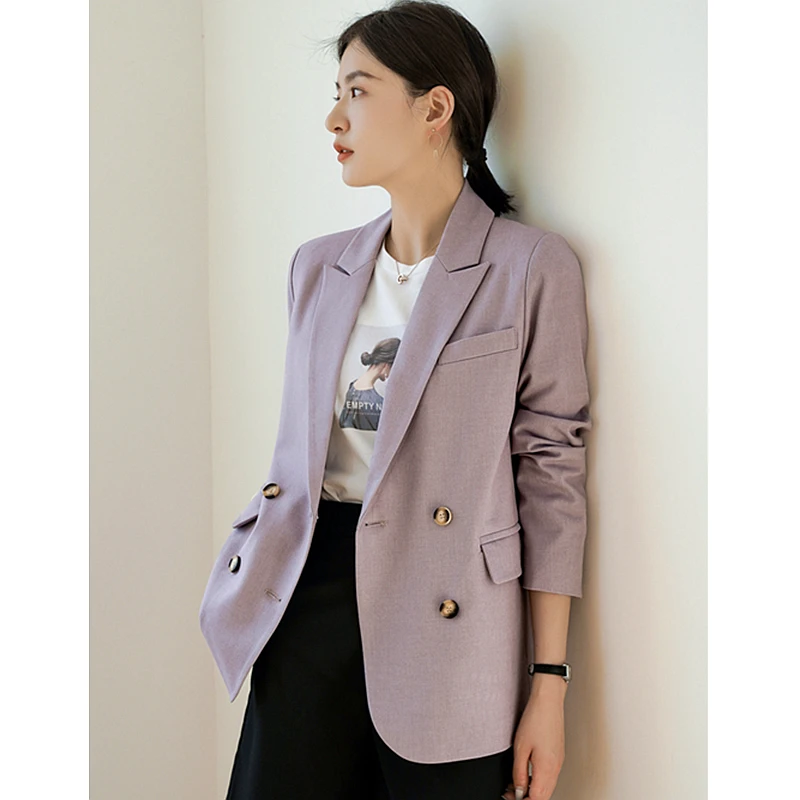 

Suit Women Elegant Design Double Breasted Long Sleeves Pockets 2 Colors Casual Straight Jacket Ladies New Fashion