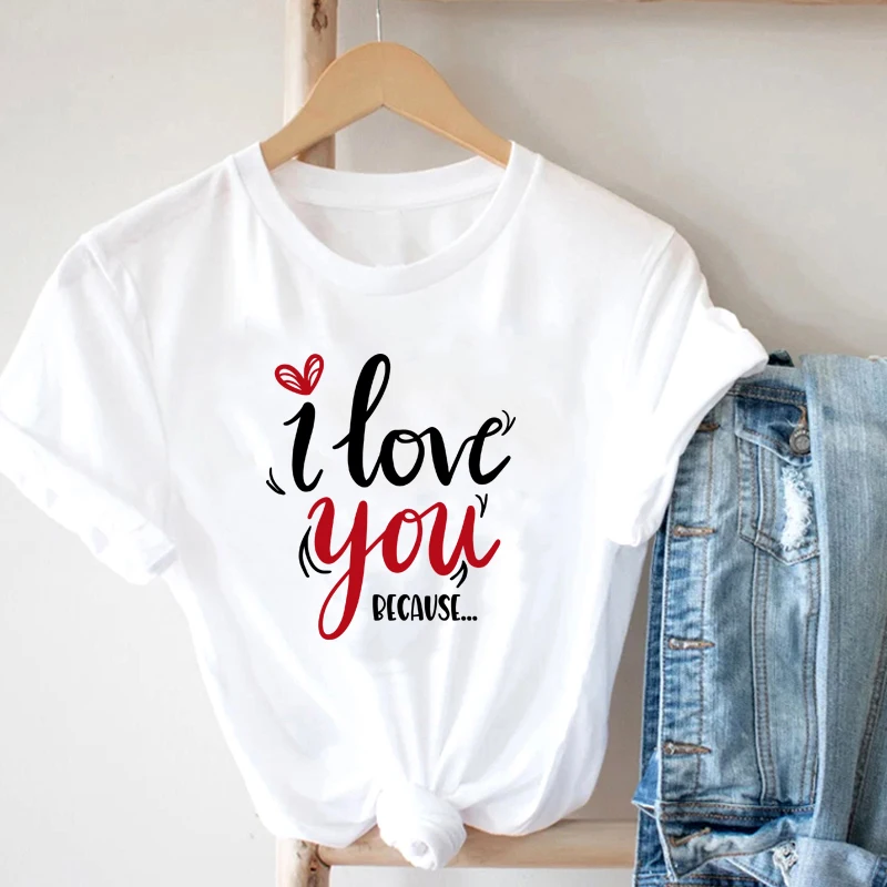 

Kawaii Woman T-Shirt Fashion Women's T-Shirt 2021 Urban Korean Fashion Graphic T-Shirts I love You Text Printing T-Shirt Y2k Top