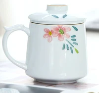 flower wave pattern hand painted porcelain cup with filter porcelain cup ceramic cup with lid chinese filtering tea mug