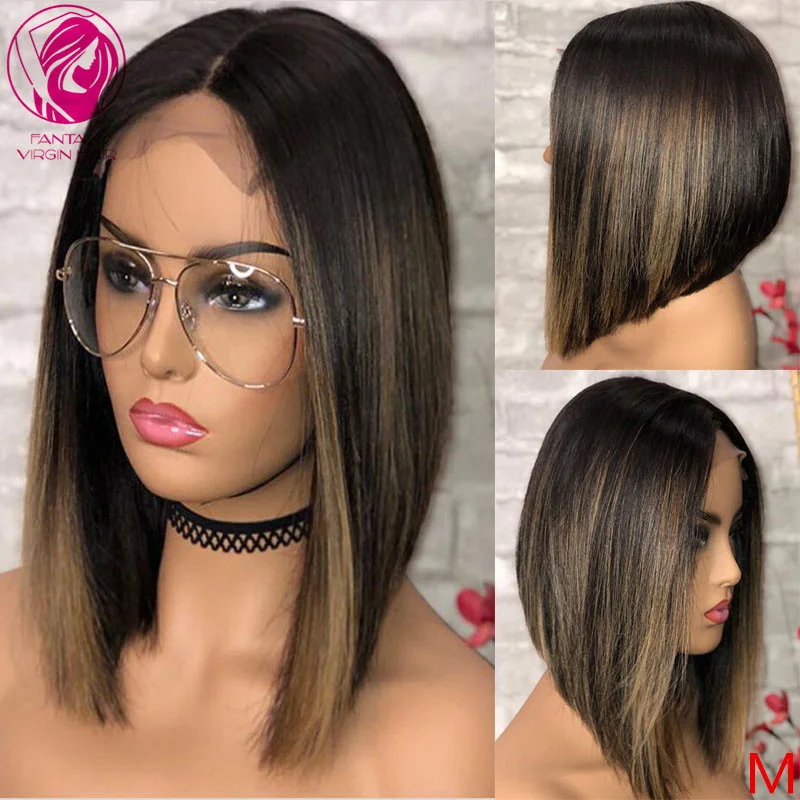 

Short Bob Cut Wig Ombre 1b/27 Honey Blonde Straight Hair For Women Human Hair Lace Front Wig 13x4/13x6 Remy Hair 150% Preplucked