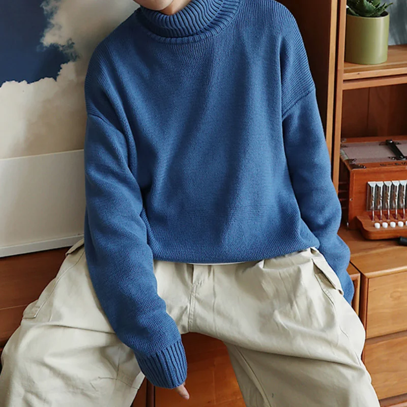 

Simple Winter Warm Turtleneck Sweater Men's Knitwear Loose Solid Color All-match Base Sweater Long Sleeve Top