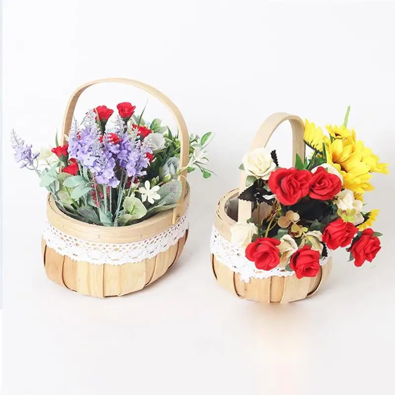 

Woven Storage Basket Flower Basket Storage Box with Handle for Home Office Decoration