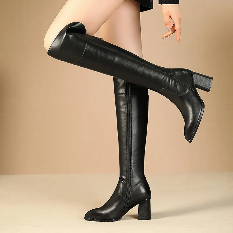 MORAZORA New arrive hot sale genuine leather women boots black color buckle winter keep warm knee high boots big size 34-42
