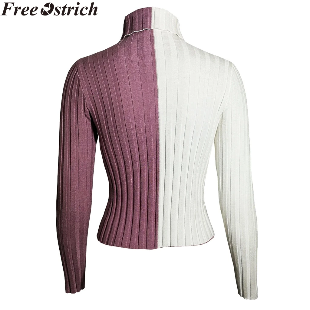 

Women Turtleneck Skinny Knit Sweater Winter Splicing Long Sleeve Ladies Tops Fashion Plus Size Sweater Warm Casual Pullover