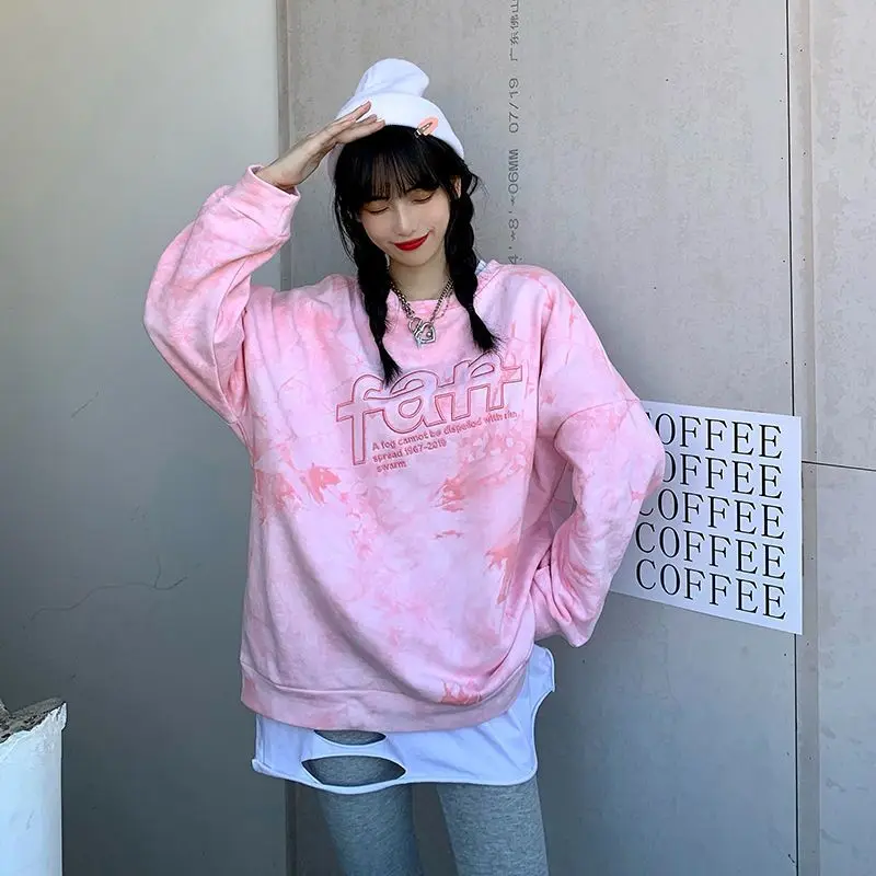 

Thin Sweatshirt Women 2021 Korean Retro Sweet Foreign Style Smudge Three-dimensional Letters Loose Round Neck Top Tide