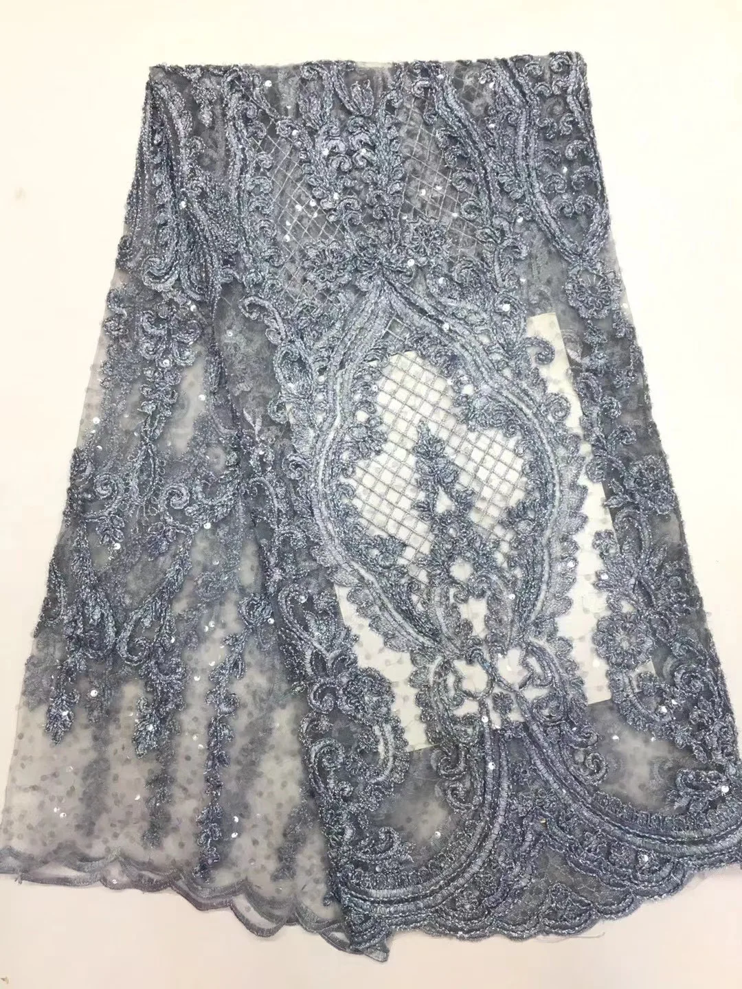 

France Nigeria Lace Fabric Bride African Tulle Sequence Lace Fabric 2020 High Quality Lace Wedding Dress D4407