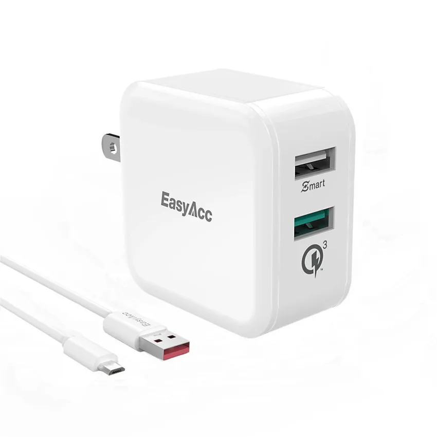 

EasyAcc 30W 4.8A USB Charger Quick Charge 3.0 2-Port Smart Adapter With 100cm Micro USB Cable Phone Charger for PD Charger