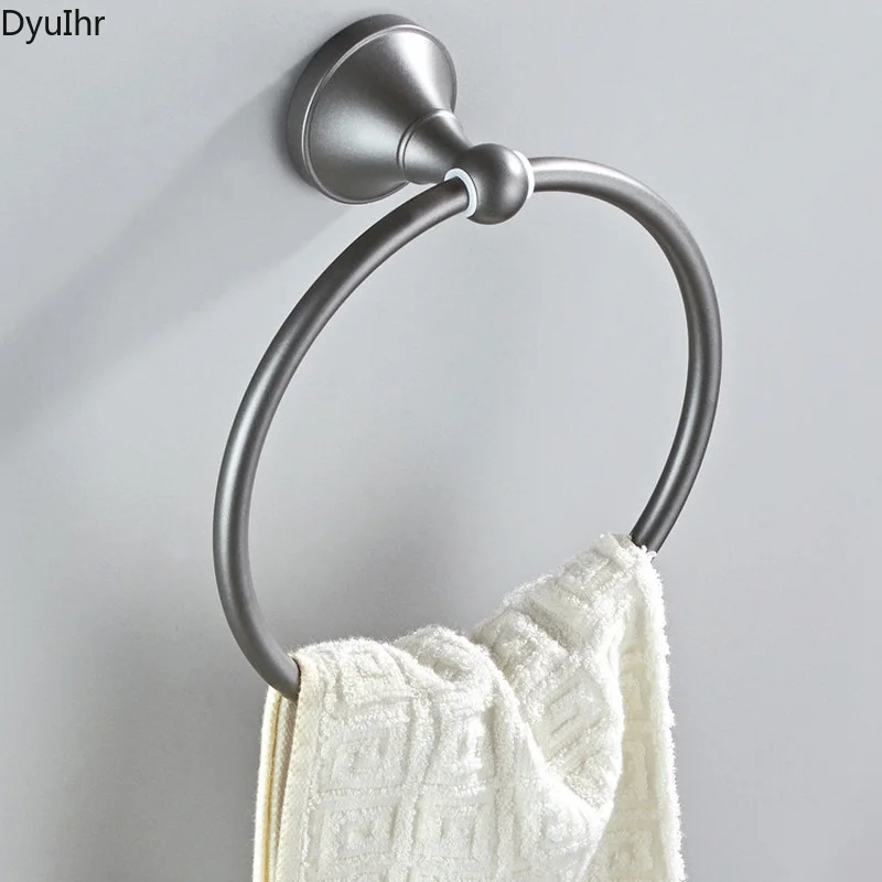 

dark gray simple bathroom wall-mounted round towel ring copper material towel rack towel hanging ring bathroom accessories