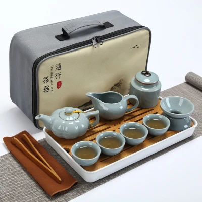 Качественный дорожный чайный набор кунг-фу чайник чашки gaiwan infuser chahai портативная коробка cozies деревянный бамбуковый поднос китайский чайный церемониальный набор - Цвет: SET 20