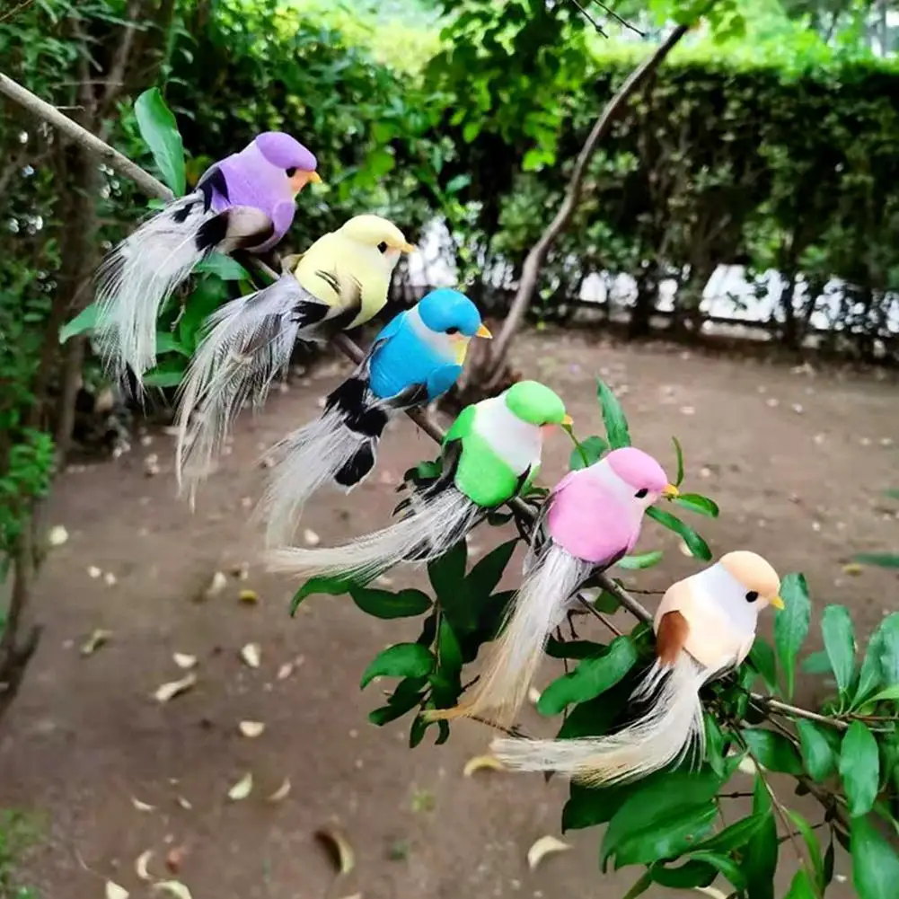 

Искусственная маленькая птица из пенопласта и перьев, 6 декоративных зеленых растений, аксессуары, пейзаж, микро пакет J7a1