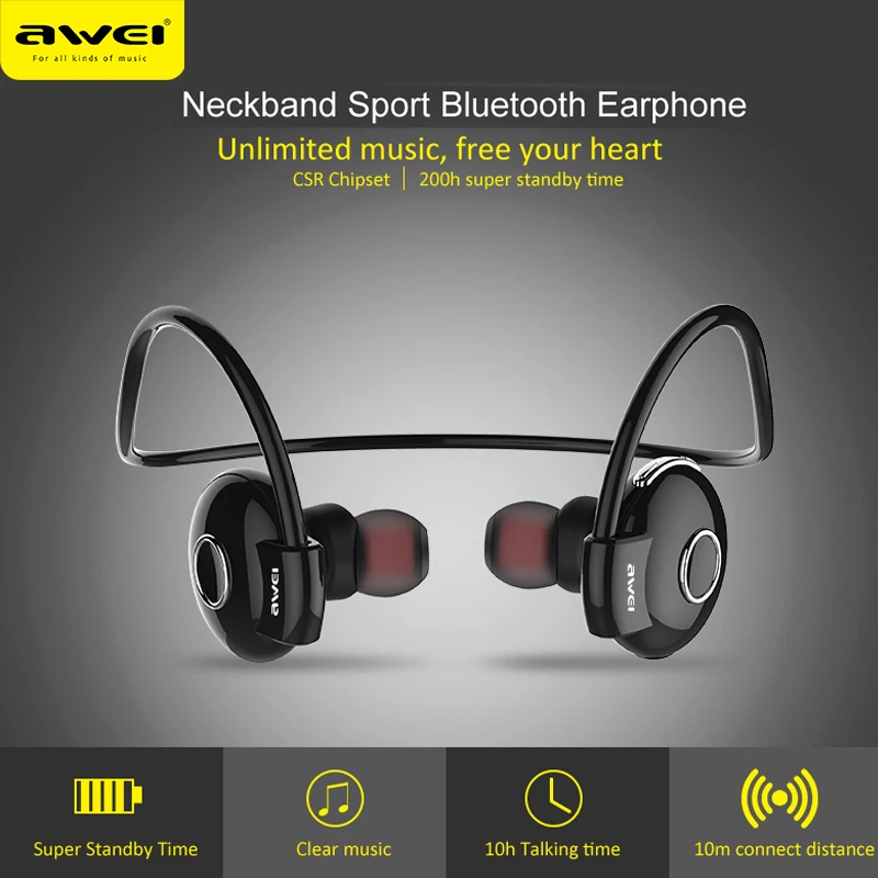 Беспроводная Спортивная Bluetooth гарнитура AWEI A845BL наушники-вкладыши с шейным