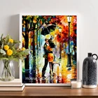 Абстрактная парная Поцелуи с зонтом под дождем, Классическая Картина на холсте, печатный плакат, настенные художественные картины для дома, гостиной